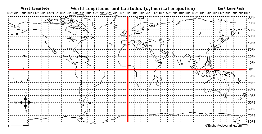 Map of Longitude - Latitude Grid